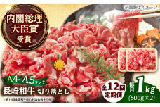 【全12回定期便】【A4～A5】長崎和牛切り落とし　1kg(500g×2p）【株式会社 MEAT PLUS】 [DBS056]長崎和牛 和牛 国産 牛肉  長崎和牛切り落とし 1kg 500g 2パック12回定期便 定期便 12回