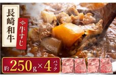 【長崎和牛】牛すじ「生」 約1.0kg（250g×4パック）【肉のあいかわ】 [QAA007] 長崎和牛 牛すじ 牛肉 国産 牛すじ すじ 牛 生 牛スジ 牛スジ 長崎和牛 長崎 おでん カレー 煮込み 牛すじ 牛スジ