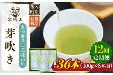 【全12回定期便】「あっさりとした有機栽培茶」さざの 有機栽培茶 芽吹き （100g×3本/回）【宝緑園】 [QAH027] / 長崎県 佐々町