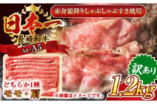 【訳あり】【A4～A5】長崎和牛赤身霜降りしゃぶしゃぶすき焼き用（肩・モモ）1.2kg(600g×2p)【株式会社 MEAT PLUS】 [QBS024] 牛肉 切り落とし しゃぶしゃぶ すき焼き 長崎和牛 赤身