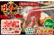 【全12回定期便】【訳あり】【A4～A5】長崎和牛焼肉切り落とし(肩ロース・バラ）　500g【株式会社 MEAT PLUS】 [QBS041] 牛肉 肉 国産 切り落し  切りおとし きりおとし 切落とし 和牛 小分け 和食 洋食 カレー 厳選 九州 焼肉 カレー ビーフシチュー 和牛 牛丼