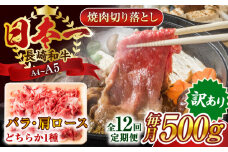 【全12回定期便】【訳あり】【A4～A5】長崎和牛焼肉切り落とし(肩ロース・バラ）　500g【株式会社 MEAT PLUS】 [QBS041] 牛肉 肉 国産 切り落し  切りおとし きりおとし 切落とし 和牛 小分け 和食 洋食 カレー 厳選 九州 焼肉 カレー ビーフシチュー 和牛 牛丼 / 長崎県 佐々町