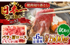 【全6回定期便】【訳あり】【A4～A5】長崎和牛焼肉切り落とし(肩ロース・バラ）　500g【株式会社 MEAT PLUS】 [QBS040] 牛肉 肉 国産 切り落し  切りおとし きりおとし 切落とし 和牛 小分け 和食 洋食 カレー 厳選 九州 焼肉 カレー ビーフシチュー 和牛 牛丼