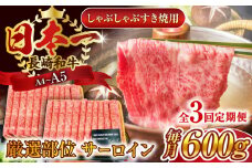 【全3回定期便】【厳選部位】【A4～A5】長崎和牛サーロインしゃぶしゃぶすき焼き用　600g（300g×2p）【株式会社 MEAT PLUS】 [QBS084] 牛肉 切り落とし しゃぶしゃぶ すき焼き 長崎和牛