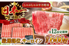 【全12回定期便】【厳選部位】【A4～A5】長崎和牛サーロインしゃぶしゃぶすき焼き用　600g（300g×2p）【株式会社 MEAT PLUS】 [QBS086] 牛肉 切り落とし しゃぶしゃぶ すき焼き 長崎和牛