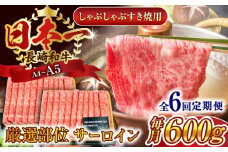 【全6回定期便】【厳選部位】【A4～A5】長崎和牛サーロインしゃぶしゃぶすき焼き用　600g（300g×2p）【株式会社 MEAT PLUS】 [QBS085] 牛肉 切り落とし しゃぶしゃぶ すき焼き 長崎和牛