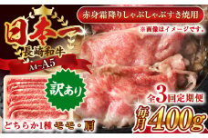 【全3回定期便】【訳あり】【A4～A5】長崎和牛赤身霜降りしゃぶしゃぶすき焼き用（肩・モモ）400g【株式会社 MEAT PLUS】 [QBS093] 牛肉 切り落とし しゃぶしゃぶ すき焼き 長崎和牛 赤身