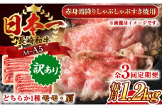 【全3回定期便】【訳あり】【A4～A5】長崎和牛赤身霜降りしゃぶしゃぶすき焼き用（肩・モモ）1.2kg(600g×2p)【株式会社 MEAT PLUS】 [QBS102] 牛肉 切り落とし しゃぶしゃぶ すき焼き 長崎和牛 赤身