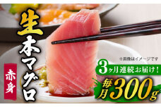 【全3回定期便】【ながさき水産業大賞受賞の新鮮なマグロを冷蔵でお届け！！】 五島列島産 養殖 生本かみマグロ 赤身 300g マグロ まぐろ 鮪 刺身 ブロック 【カミティバリュー】 [RBP023]
