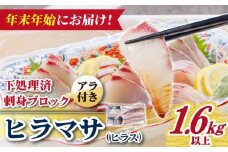 【12/27～1/3にお届け】【着日指定必須】 ヒラス （ヒラマサ） アラ付き 養殖 下処理済 真空パック 刺身 ブロック（1.6kg以上） 【ひまわり】 [RBK007]