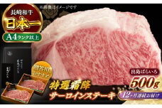 【全12回定期便】【日本一の和牛】長崎和牛 出島ばらいろ 特選霜降 サーロイン ステーキ たっぷり500g以上（約250g×2枚） 【合同会社　肉のマルシン】 [RCI013]