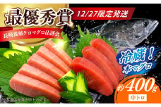 【12/27発送！】【長崎県養殖クロマグロ品評会最優秀賞！】 五島列島産 養殖 生 本マグロ 中トロ 計約400g マグロ まぐろ 鮪 刺身 ブロック 冷蔵 年内 年内発送 正月 年末 年始 年末年始 【上五島町漁業協同組合】 [RBN021]