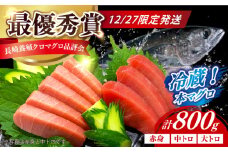 【12/27発送！】【長崎県養殖クロマグロ品評会最優秀賞！】 五島列島産養殖 生 本マグロ 赤身 中トロ 大トロ 計約800g マグロ まぐろ 鮪 刺身 ブロック 冷蔵 年内 年内発送 正月 年末 年始 年末年始 【上五島町漁業協同組合】 [RBN022]