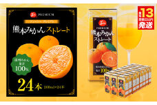ジューシー プレミアム 熊本みかんストレート100％ ジュース 200ml×24本 合計4800ml 4.8L 蜜柑ジュース ミカンジュース オレンジジュース 飲料 紙パック 国産 九州 熊本県 熊本市