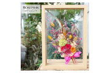 【ローズピンク】 プリザーブドフラワー ガラスフレーム 「HERBIER(エルビエ) 」