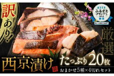【訳あり】 厳選 鮮魚 西京漬け たっぷり 20枚 西京焼き 4切れ×5袋 （魚 さかな 漬魚 おまかせ 西京味噌 鯖 赤魚 カレイ サワラ 銀鱈 銀ダラ 惣菜 弁当 おかず 冷）【2024年4月発送】