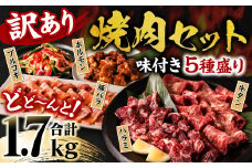 【訳あり】 焼肉セット 5種盛り 計1.7kg 牛肉 タン ハラミ みそ ホルモン プルコギ 豚バラ 豚肉 カルビ 肉 味付き おかず 焼き肉 炒め物 お惣菜 おつまみ バーベキュー