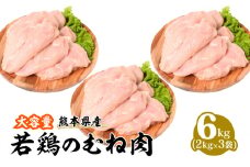 熊本県産 若鶏のむね肉 2kg×3袋 合計6kg 鶏肉 ムネ肉 冷凍