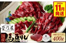 ★旅サラダで紹介されました★  国産馬刺しブロック400g　馬刺し専用タレ付き 馬肉 冷凍 個装 パック 【2025年11月発送】