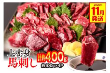 上赤身 馬刺し 400g（約100g×4パック） 馬さし お肉 馬肉 刺身 刺し身 馬刺し 赤身 醤油付き 馬刺し小分け 馬刺しブロック 馬刺し冷凍 おかず おつまみ 熊本県 八代市 【2025年11月発送】