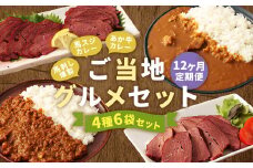 【12ヶ月定期便】ご当地グルメ! 馬刺し燻製2種と馬スジ・あか牛カレーのセット 4種 全6袋セット カレー ご当地カレー