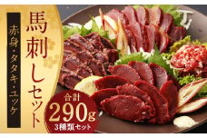 馬刺し赤身・タタキ・ユッケセット 合計290g 馬刺し 馬刺 馬肉 詰め合わせ  食べ比べ お取り寄せ 冷凍 ブロック ブロック肉 セット 赤身 ユッケ タタキ