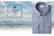 【LL：43-86】くまモンHITOYOSHIシャツ ネイビーギンガム紳士用／シャツ ビジネスシャツ 長袖シャツ 人吉シャツ メンズファッション ビジネスドレスシャツ 熊本県 人吉市