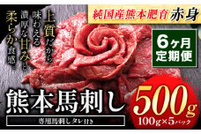 【6ヶ月定期便】馬刺し 赤身 馬刺し 500g【純 国産 熊本 肥育】 たっぷり タレ付き 生食用 冷凍《お申込み月の翌月から出荷開始》送料無料 国産 絶品 馬肉 肉 ギフト 定期便