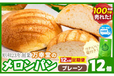 【12ヶ月定期便】パン メロンパン 冷凍 プレーン 12個 手土産 おすそ分け スイーツ パン ギフト 菓子パン 万幸堂 《お申し込み月の翌月から出荷開始》熊本県 荒尾市 送料無料 ベーカリー おやつ 個包装 給食 でおなじみ！