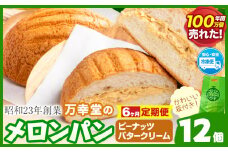 【6ヶ月定期便】パン メロンパン 冷凍 ピーナッツバタークリーム 12個 手土産 おすそ分け スイーツ パン ギフト 菓子パン 万幸堂 《お申し込み月の翌月から出荷開始》熊本県 荒尾市 送料無料 ベーカリー おやつ 個包装 給食 でおなじみ！