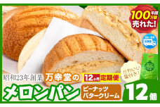 【12ヶ月定期便】パン メロンパン 冷凍 ピーナッツバタークリーム 12個 手土産 おすそ分け スイーツ パン ギフト 菓子パン 万幸堂 《お申し込み月の翌月から出荷開始》熊本県 荒尾市 送料無料 ベーカリー おやつ 個包装 給食 でおなじみ！