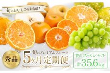 プレミアム フルーツ 定期便 5ヶ月連続 秀品 スペシャル 計35.6kg  日本フルーツ株式会社《2025年8月上旬-12月末出荷》熊本県 荒尾市 シャインマスカット おまかせ 梨 早生みかん 温州みかん 不知火 果物 フルーツ スイーツ デザート ギフト ご贈答