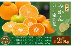 秀品 みかん 3ヶ月定期便 【スペシャル：計25kg】 日本フルーツ株式会社《10月出荷開始》熊本県 荒尾市  早生みかん 温州みかん 不知火 果物 フルーツ スイーツ デザート ギフト ご贈答