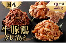 国産 牛 豚 鶏 タレ漬け 計2kg 牛肉 豚肉 鶏肉 お肉 焼肉 小分け