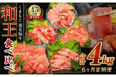 【6ヶ月定期便】 熊本県産 A5等級 黒毛和牛 和王 食べ比べ 合計約4kg 牛肉 セット