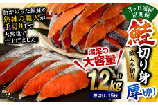 【3ヶ月定期便】鮭 切り身 厚切り 15枚 ( 約1.2kg×3回 ) 計約 3.6kg サーモン