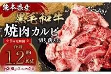 【2回定期便】熊本県産 黒毛和牛 焼肉 カルビ 切り落とし 600g×2回 合計約1.2kg 牛肉 肉