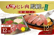 【定期便12か月】 あか牛 ヒレ 肉 800g (6枚前後) 馬刺し200g (赤身100g 霜降り50g たてがみ50g) 食べ比べ セット