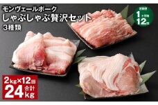 【1ヶ月毎12回定期便】 モンヴェールポークしゃぶしゃぶ贅沢セット 3種類 計24kg（2kg×12回） 豚肉 冷凍