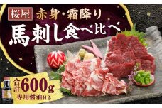 【桜屋】 赤身 霜降り 馬刺し 食べ比べ （各約300g） 計約600g （専用醤油付き 150ml×1本） セット 熊本 馬肉 
