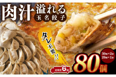 【 定期便 6回 】タレ不要‼ 肉汁 溢れる『 玉名餃子 』 80個 （30個×2袋、20個×1袋）| 餃子 ぎょうざ お手軽 小分け 冷凍 冷凍食品 おかず 豚肉