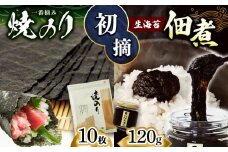 初摘み 焼き海苔 10枚 と 初摘生海苔 佃煮 120g セット | 魚貝類 海産物 海の幸 海苔 のり 海苔の佃煮 焼海苔 熊本県 玉名市