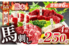 【 定期便 6回 】純 国産 熊本 馬刺し 4種類 250g | 肉 にく お肉 おにく 馬 馬刺 赤身 霜降り ふたえご たてがみ 小分け 専用タレ 定期 熊本県 玉名市