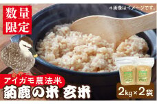 【新米先行予約】【数量限定】菊鹿の米 アイガモ農法米 玄米 2kg×2袋【有限会社 あそしな米穀】ヒノヒカリ 熊本 ひのひかり お米 米 [ZBI001]