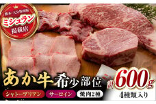 【数量限定】くまもと あか牛 希少部位 詰め合わせB計約600g サーロインステーキ ハラミ タン シャトーブリアン 焼き肉 高級 希少 牛肉 冷凍 赤牛 あかうし 熊本 バーベキュー 褐色和牛 和牛 国産 赤身 【有限会社スイートサプライなかぞの】[ZBV006]