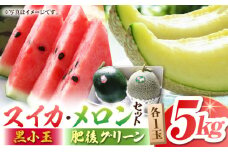 【先行予約】【数量限定】黒小玉 スイカ (ひとりじめBonBon)・肥後グリーンメロン のセット 各1玉（計 約5kg）【岡山農園】すいか めろん 果物 フルーツ 熊本県 フルーツセット くだものセット [ZBY003]