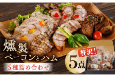 燻製 ベーコン・ハム 5種詰め合わせ ベーコン ハム スペアリブ 燻製 スモーク 詰合せ 熊本県 特産品 5点 セット 豚肉 肉 ポーク 深燻 おかず ワイン や お酒 に合う おつまみ くんせい くん製 国産 九州 熊本 山鹿 冷凍 惣菜【燻製工房 縁】[ZBF005]