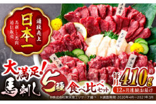 【12回定期便】大満足のボリューム「大満足セット 」 上赤身 約50g×3 大トロ 約50g×1 中トロ 約50g×2 たてがみ 約30g×2 ロース 約50g×1 計410g 専用醤油付き 国産 馬刺し 熊本 山鹿市 霜降り 馬刺 ばさし バサシ おつまみ 小分け【株式会社 利他フーズ】[ZBK021]