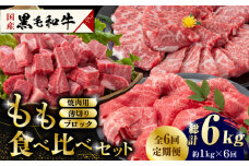 【数量限定】【6回定期便】熊本県産 黒毛和牛 もも 食べ比べ セット 約1kg 国産 牛肉 和牛 もも肉 もも焼肉用 薄切り ブロック 焼き肉 BBQ バーベキュー 食べ比べ A4ランク以上 A4 A5 高級 九州産 熊本県産 山鹿市【九州食肉産業】[ZDQ057]