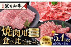 【6回定期便】熊本県産 黒毛和牛 焼肉用 食べ比べ セット 約900g 国産 牛肉 和牛 もも カルビ ロース 焼き肉 BBQ バーベキュー 贅沢 3種 食べ比べ A4ランク以上 A4 A5 高級 九州産 熊本県産 山鹿市【九州食肉産業】[ZDQ060]